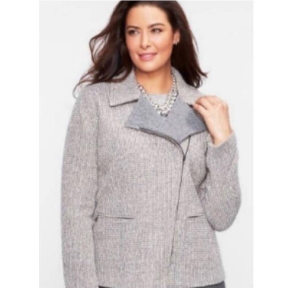 Talbots Cropped Tweed Julienne Metallic Wool Moto Jacket Grey Silver size 8 - Picture 11 of 11